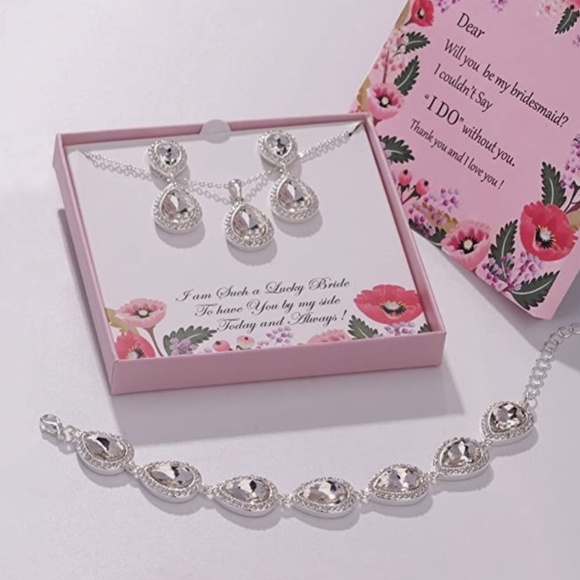 Will You be My Bridesmaid Jewelry Set for Wedding of 4 6 8, Silver Gold Rose Gol - Picture 2 of 7